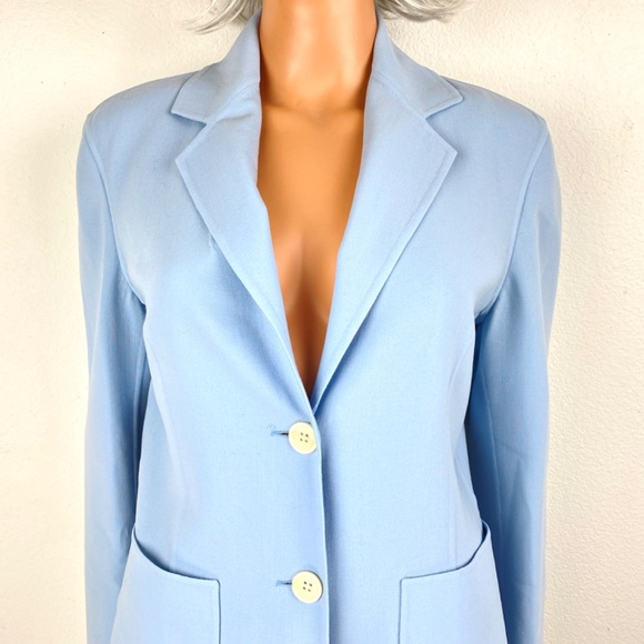 Celine Lite Blue Wool 2-Piece Suit Set Blazer Size 40 France USA 8 Lightweight - Picture 2 of 11
